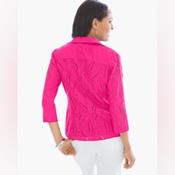 Chico's Pink Eyelet Linen Jacket Size XL 100% Linen - Picture 2 of 14